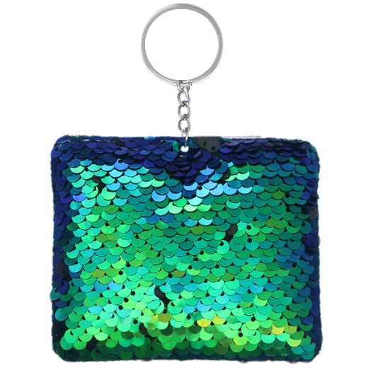 Bold green-blue plush keychain with eye-catching sequins, perfect for making a statement on your bag or keys.