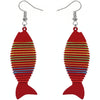 Red Multicolor Wooden Woven Fish Earrings