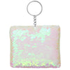 Iridescent white plush sequin keychain that transforms in the light, adding a soft, bright charm to your purse or bag.