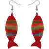 Red Multicolor Wooden Woven Fish Earrings