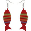 Red Multicolor Wooden Woven Fish Earrings